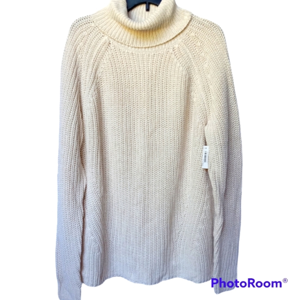 Goodthreads 100% Cotton Shaker Stitch Turtleneck Sweater White Size XL